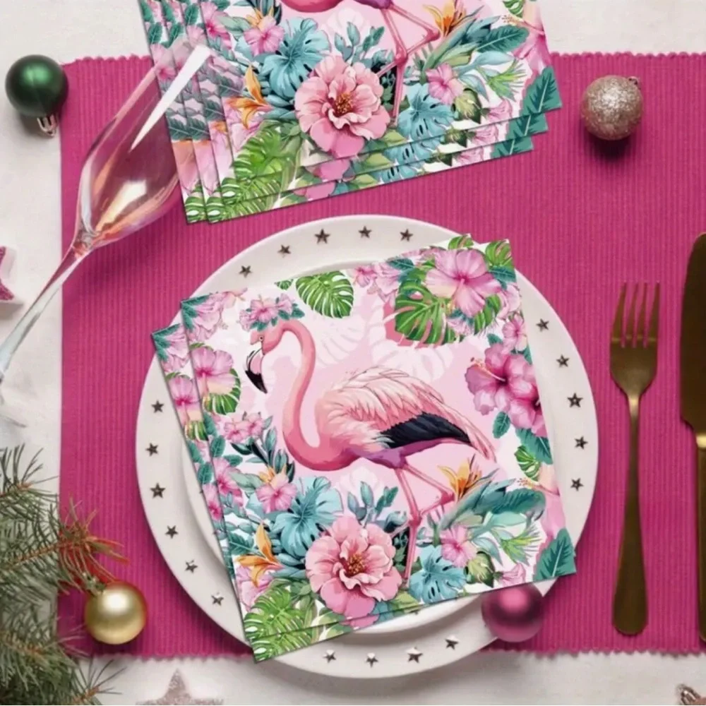 Pink Flamingo Lush Floral Luncheon Napkins, 20-ct